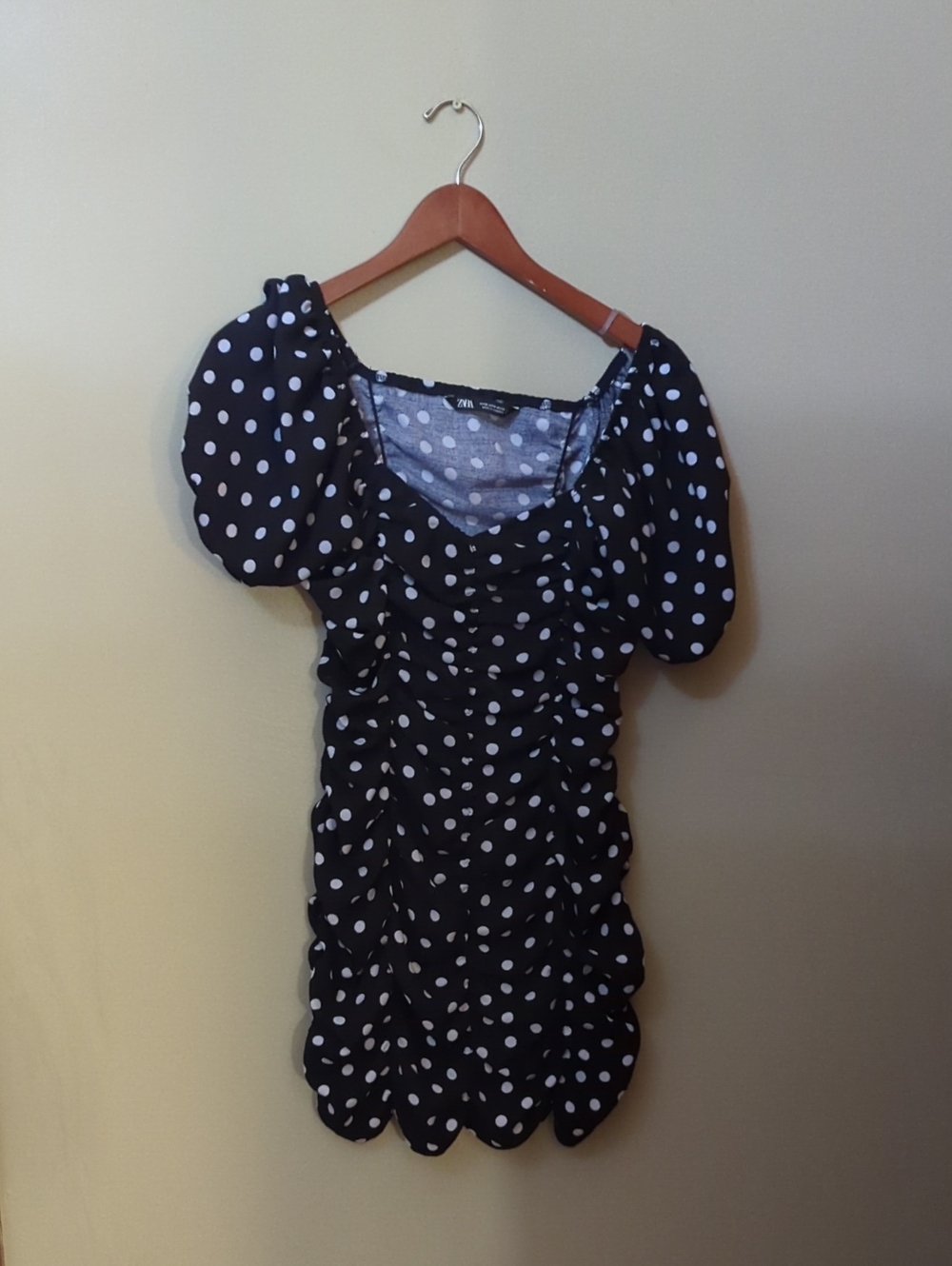 Zara Black and White Polka Dot Puff Sleeve Mini Dress